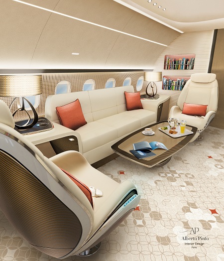 Premium Photo | Business jet aircraft interior with divan against window in  plane generative ai